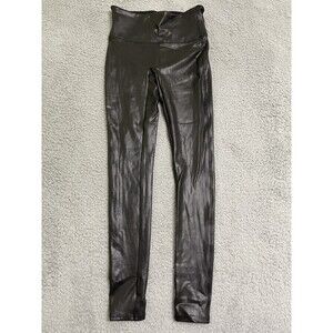 SPANX Women's Faux Leather Leggings Black Small Tummy Control
